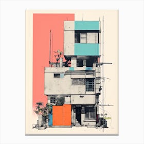 A House In Mumbai, Abstract Risograph Style 4 Canvas Print