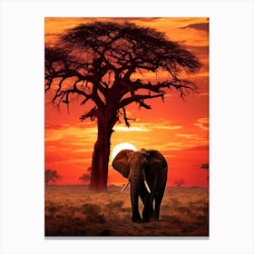 African Elephant Sunset Painting 1 Canvas Print