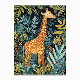 Giraffe With Leaves Colourful Illustration 1 Canvas Print