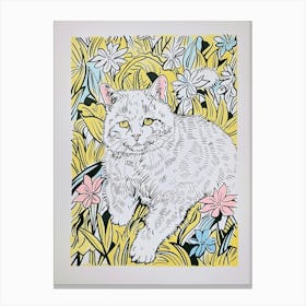 Cute Exotic Shorthair Cat With Flowers Illustration 4 Canvas Print