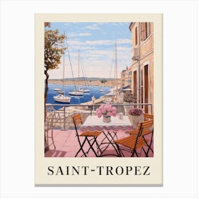 Saint Tropez France 4 Vintage Pink Travel Illustration Poster Canvas Print