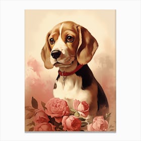 Beagle With Roses Canvas Print