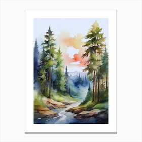 Taiga watercolor landscape, high quality watercolor forest background.8 Canvas Print