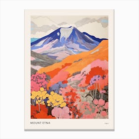 Mount Etna Italy Colourful Mountain Illustration Poster Canvas Print