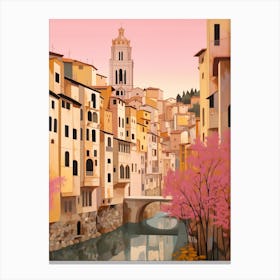 Girona Spain 1 Vintage Pink Travel Illustration Canvas Print