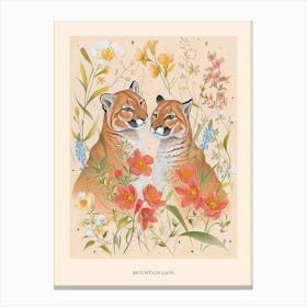 Folksy Floral Animal Drawing Mountain Lion Poster Canvas Print