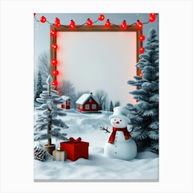 Christmas Frame With Snowman Canvas Print