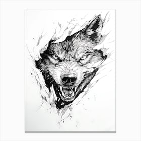 Angry Wolf Watching from Wall Hole 20 Canvas Print