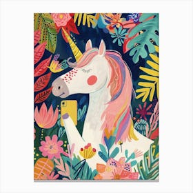 Unicorn Taking A Selfie In The Leaves Canvas Print