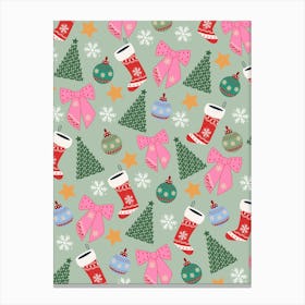 Cute Christmas Mint Green Canvas Print