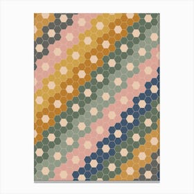 Vintage Hexagon Flowers in Earthy Sage and Mustard Canvas Print