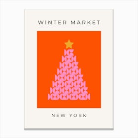 Winter Market | 02 - Orange And Pink Christmas Tree Canvas Print