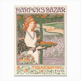Harper’s Bazar Thanksgiving Magazine Cover 1894, Louis Rhead Canvas Print