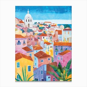 Lisbon, Portugal Watercolor Painting Canvas Print