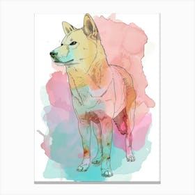 Shiba Inu Dog Pastel Line Watercolour Illustration 1 Canvas Print