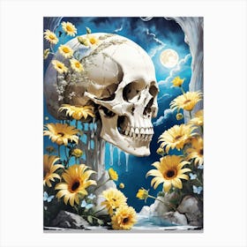 Surrealist Floral Skull Painting (10) Canvas Print