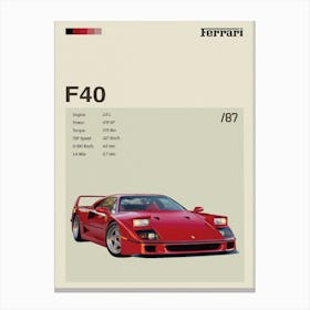 Ferrari F40 Car Canvas Print
