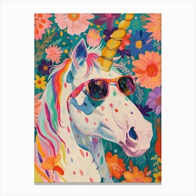 Floral Unicorn With Sunglasses 2 Canvas Print