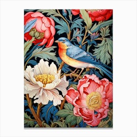 Bird On A Peony Canvas Print