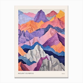 Mount Olympus Greece 5 Colourful Mountain Illustration Poster Canvas Print