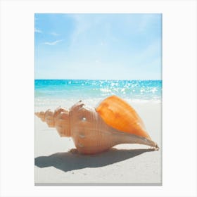 Beach Scene With Conch Shell Canvas Print