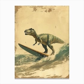 Vintage Giganotosaurus Dinosaur On A Surf Board 3 Canvas Print