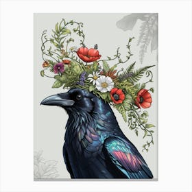 Crow With Flowers Canvas Print