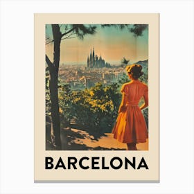 Barcelona Retro Vintage Travel Poster Canvas Print