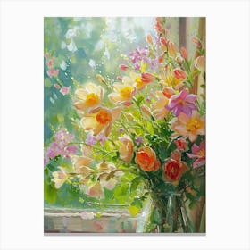 Freesia Flowers On A Cottage Window 3 Canvas Print