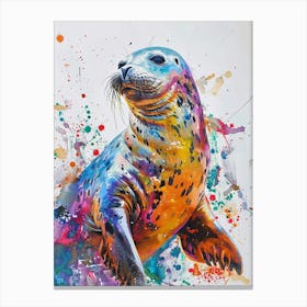 Harp Seal Colourful Watercolour 4 Canvas Print