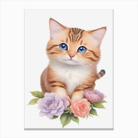 Cute Cat With Flowers Canvas Print