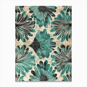 Teal And Black Floral Painting Canvas Print