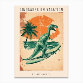 Vintage Plateosaurus Dinosaur On A Surf Board 2 Poster Canvas Print