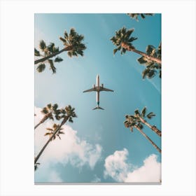 Airplane Flying Over Palm Trees 2 Canvas Print
