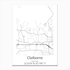 Claiborne,United States Minimalist Map 1 Canvas Print