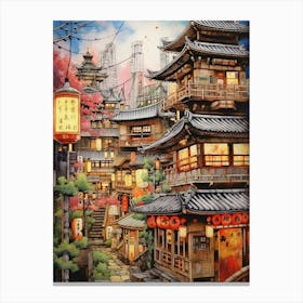 Japanese Cityscape Traditional 4 Canvas Print