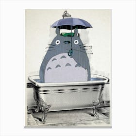 Totoro in the Shower - Japanese Print - Studio Ghibli Mashup Canvas Print