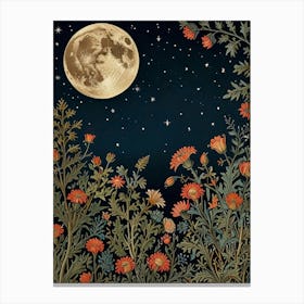 Moon And Flowers Style William Morris 20 Canvas Print