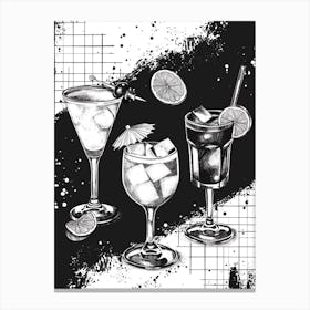 Paint Splash Black & White Cocktail Selection Canvas Print