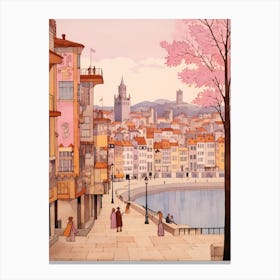 Santander Spain 6 Vintage Pink Travel Illustration Canvas Print