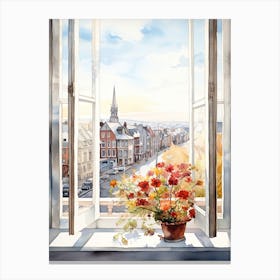 Window View Of Reykjavik Iceland In Autumn Fall, Watercolour 2 Canvas Print