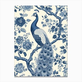 Cream & Blue Peacock Wallpaper Canvas Print