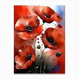 Red Poppies Watercolor Painting Canvas Print