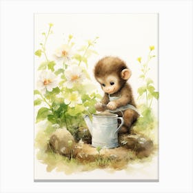 Monkey Painting Gardening Watercolour 4 Canvas Print