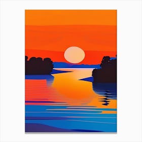 Sunset Over Lake Waterscape Modern 1 Canvas Print