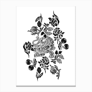 Tiger Flower Black And White Canvas Print