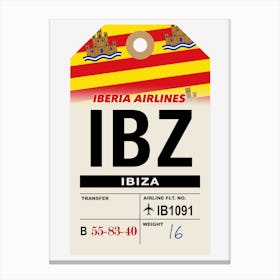 Ibiza (IBZ) Spain Vintage Airline Luggage Tag Canvas Print