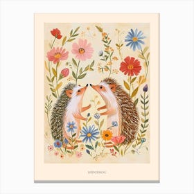 Folksy Floral Animal Drawing Hedgehog 4 Poster Canvas Print