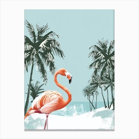 American Flamingo And Palm Trees Minimalist Illustration 1 Canvas Print