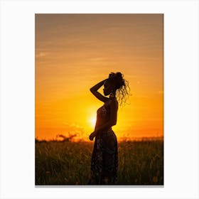 African Woman Captures The Essence Of Joy Bathed In The Warm Glow Of A Summer Sunset Her Silhouett (4) Canvas Print